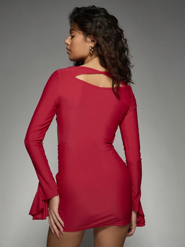Missguided MISSGUIDED Cut Out Long Sleeve Mini Party Dress With Bell Sleeves