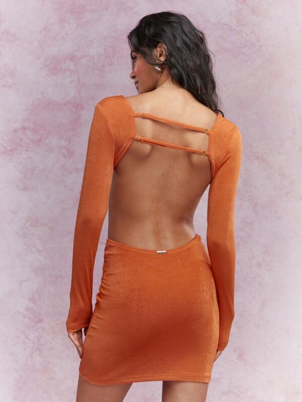 Missguided MISSGUIDED Cut-Out Long Sleeves Backless Bodycon Mini Dress