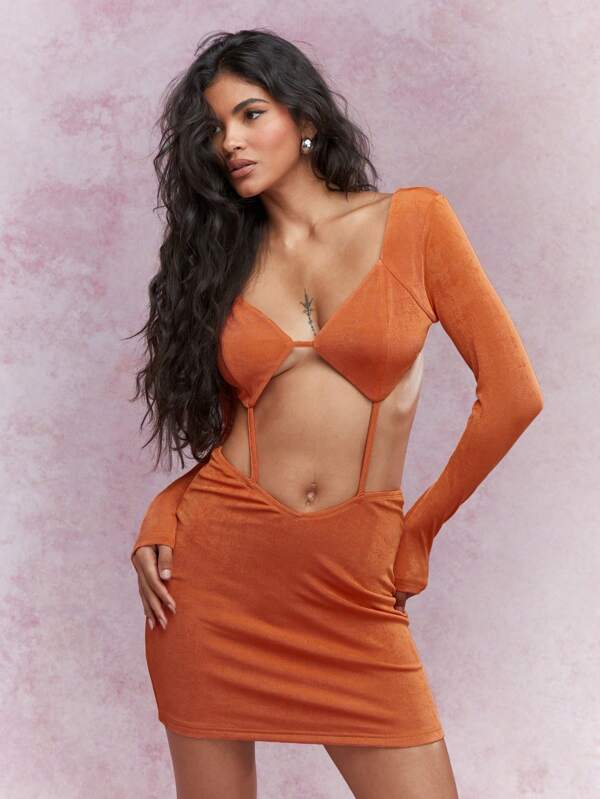 missguided MISSGUIDED Cut-Out Long Sleeves Backless Bodycon Mini Dress