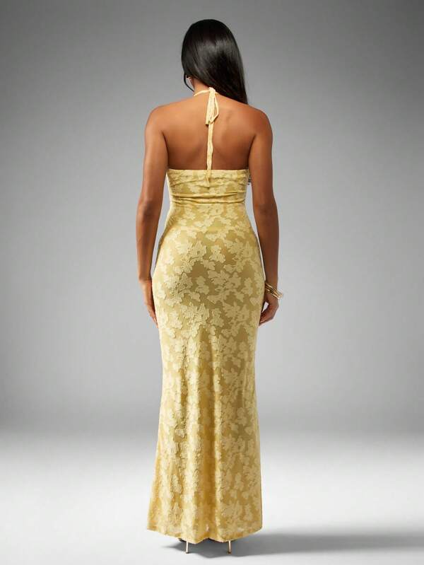Missguided MISSGUIDED Cut Out Metallic Jacquard Pattern Maxi Dress With Gold Hardware