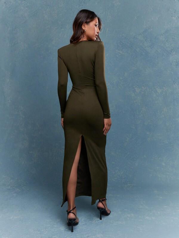 Missguided MISSGUIDED Cut Out Slit Back Shoulder Padded Maxi Dress