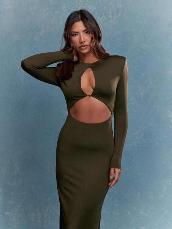 Missguided MISSGUIDED Cut Out Slit Back Shoulder Padded Maxi Dress