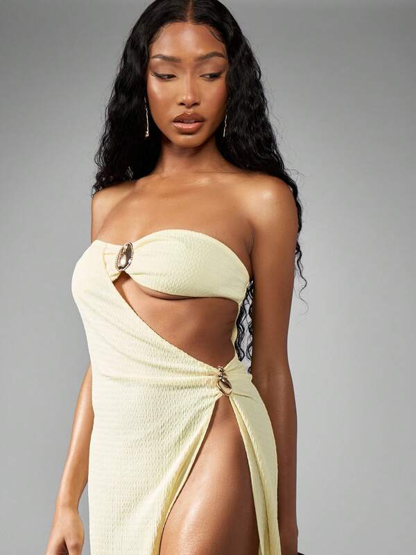 Missguided MISSGUIDED Cut- Out Split Textured Maxi Dress