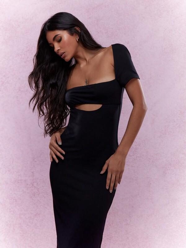 Missguided MISSGUIDED Cut Out Square Neck Simple Summer Midi Dress