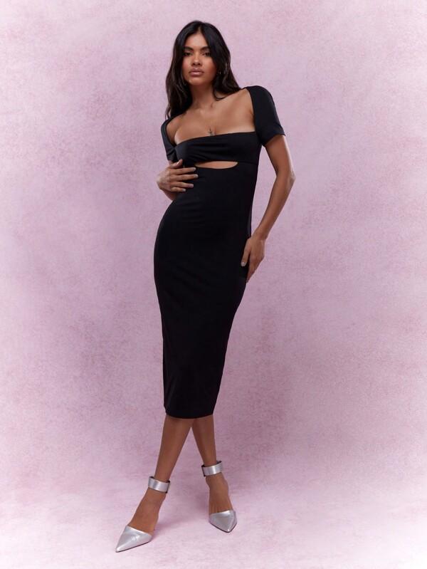 missguided MISSGUIDED Cut Out Square Neck Simple Summer Midi Dress