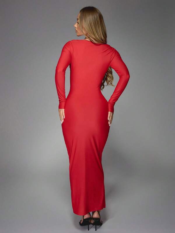Missguided MISSGUIDED Cut-Out Twist Bust Detail Long Sleeves Maxi Dress