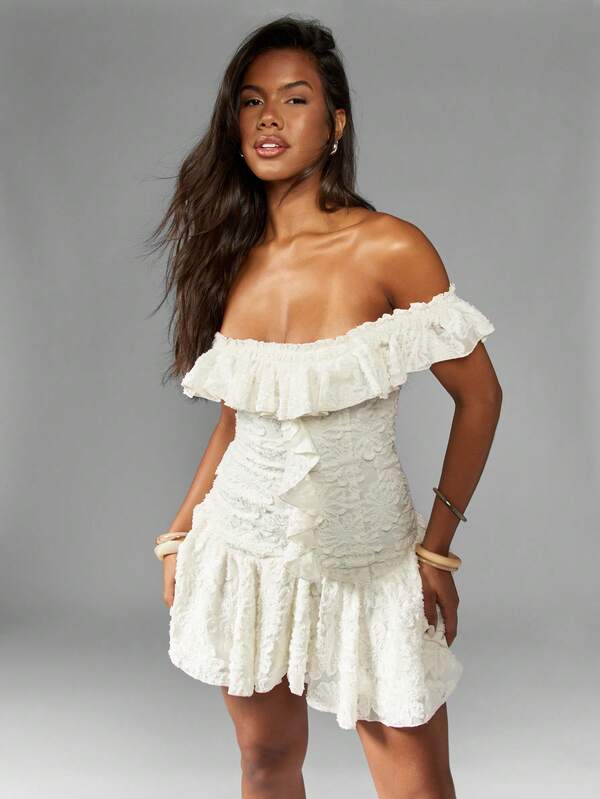 Missguided MISSGUIDED Cute Textured Devore Ruffle Mini Dress