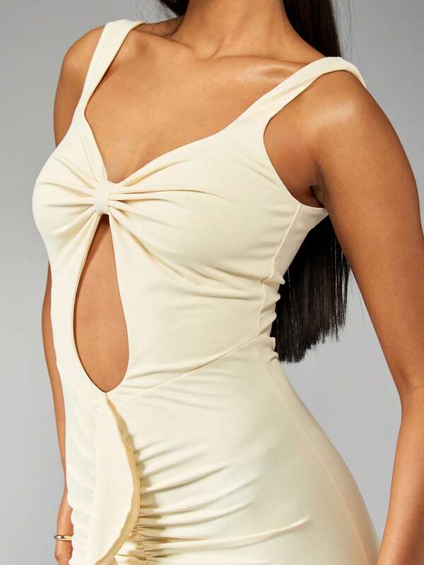 Missguided MISSGUIDED Cutout Ruched Mini Dress With Tie Front And Ruffle Hem