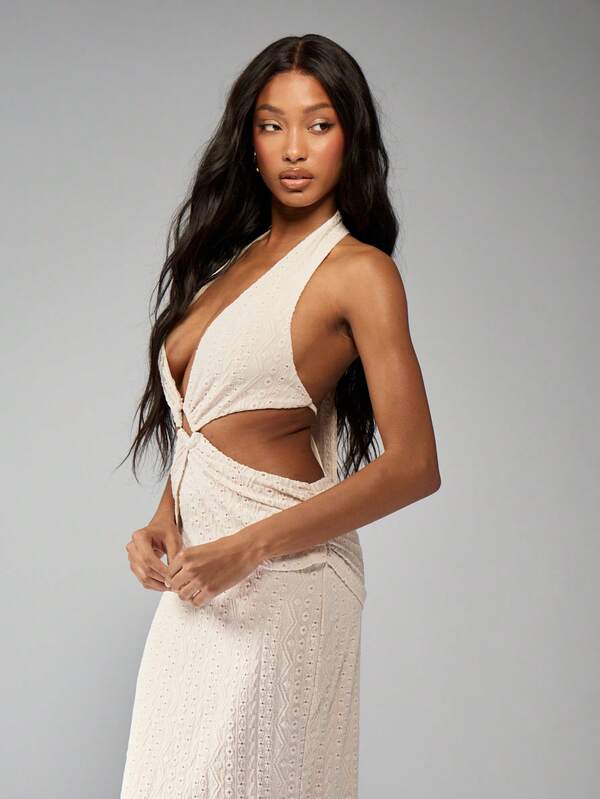 Missguided MISSGUIDED Cutout Ruched Plunge Halter Maxi Dress