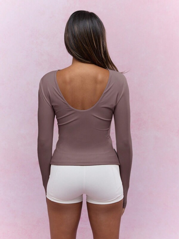 Missguided MISSGUIDED Deep Back Round Neck Long Sleeves Fitted Top