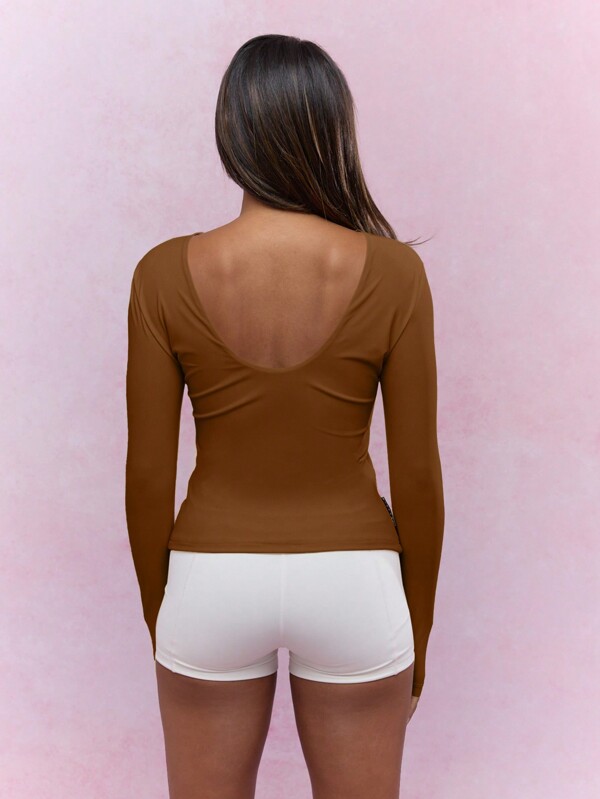 Missguided MISSGUIDED Deep Back Round Neck Long Sleeves Fitted Top