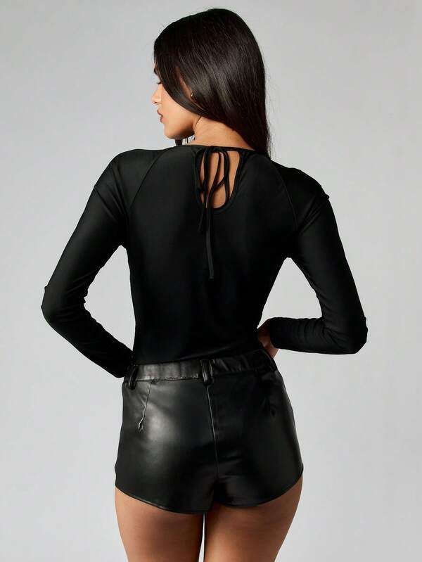 Missguided MISSGUIDED Deep Plunge Long Sleeve Bodysuit