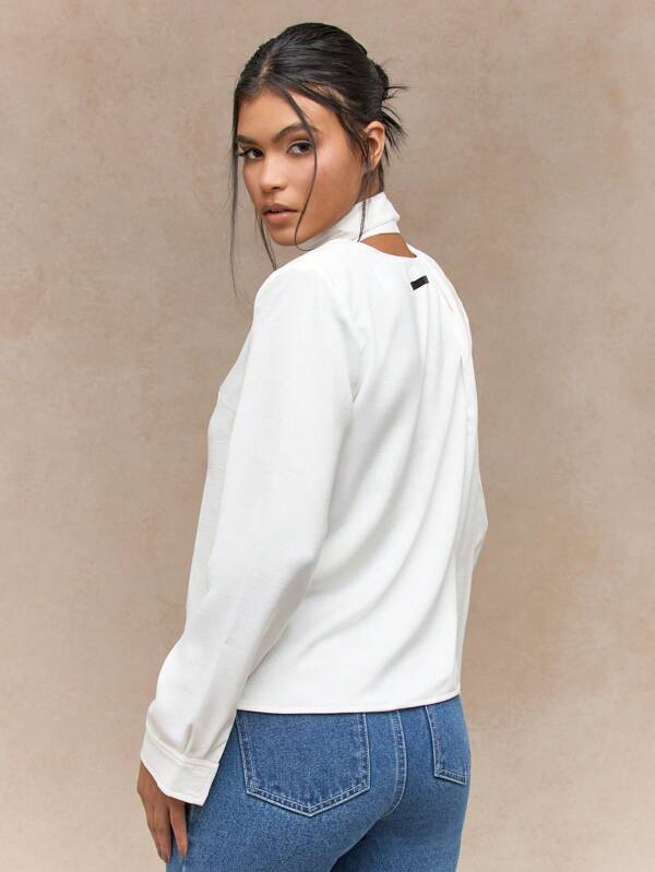 Missguided MISSGUIDED Deep V Neck Long Sleeve Blouse With Scarf