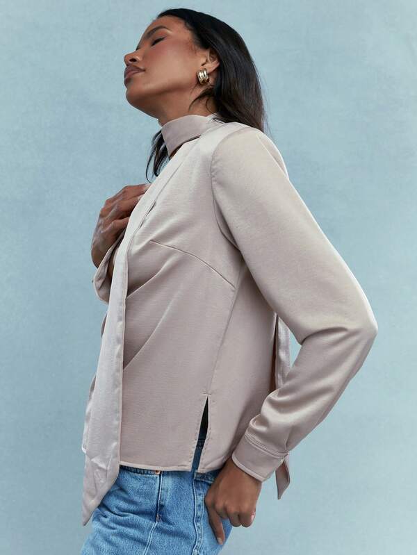 Missguided MISSGUIDED Deep V Neck Long Sleeve Blouse With Scarf