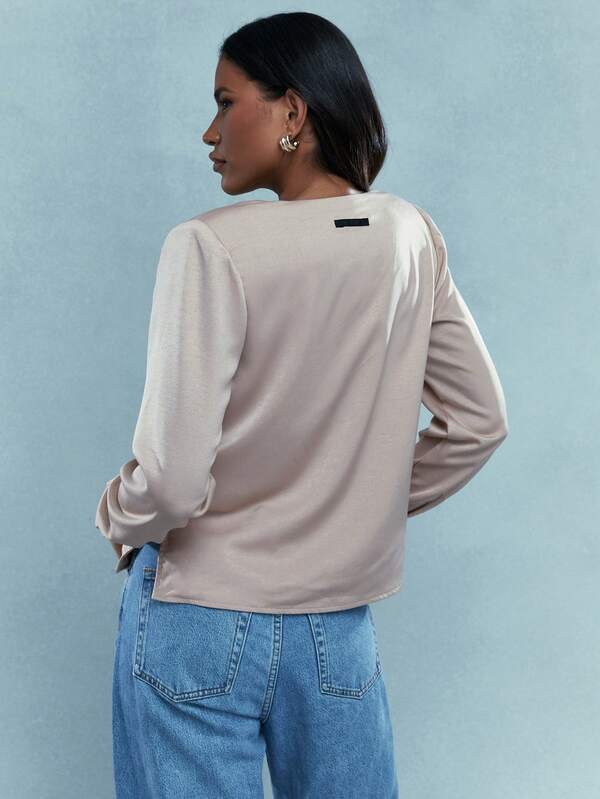 Missguided MISSGUIDED Deep V Neck Long Sleeve Blouse With Scarf