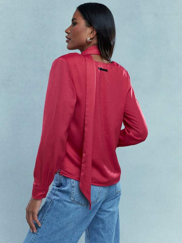 Missguided MISSGUIDED Deep V Neck Long Sleeve Blouse With Scarf