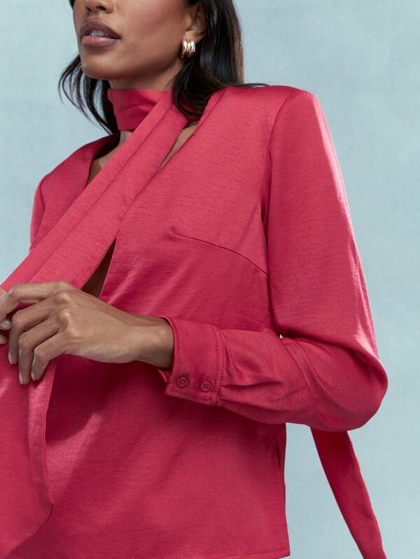 Missguided MISSGUIDED Deep V Neck Long Sleeve Blouse With Scarf
