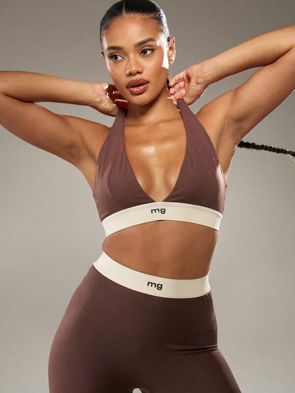 missguided MISSGUIDED Deep V Neck Sports Bra With Elastic Band