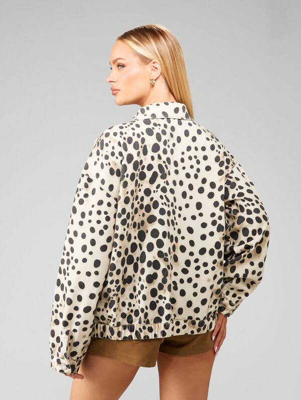 Missguided MISSGUIDED Denim Bomber Jacket With Dalmatian Print Pattern