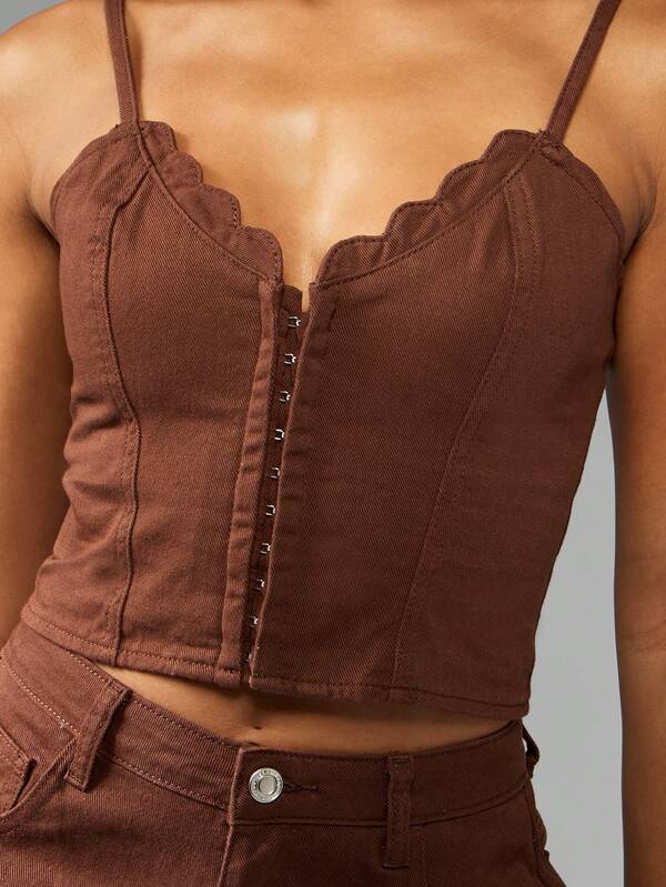 Missguided MISSGUIDED Denim Corset Top With Button Front And Elastic Back