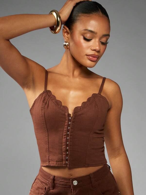 missguided MISSGUIDED Denim Corset Top With Button Front And Elastic Back