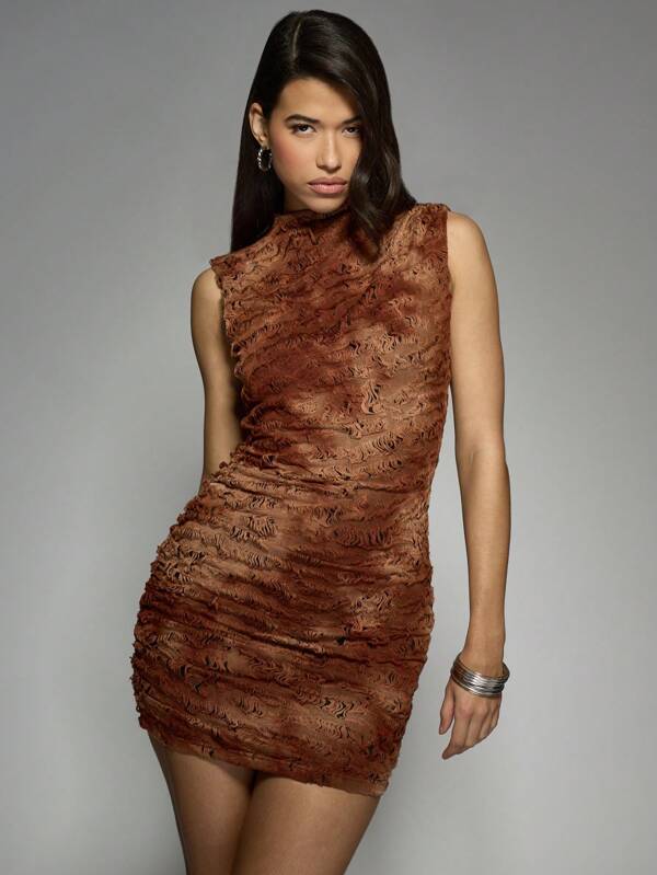 missguided MISSGUIDED Designer High Neck Sleeveless Ruched Bodycon Mini Dress