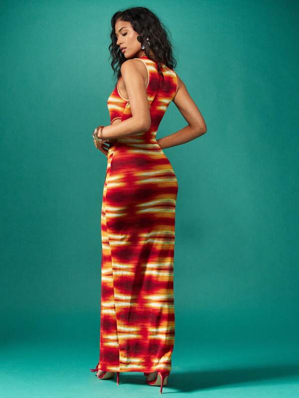 Missguided MISSGUIDED Designer Luxury Sunset Print Cut-Out Details Y2K Aesthetic Maxi Dress