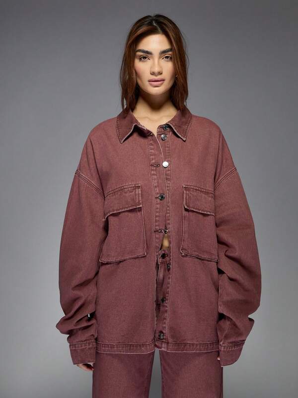 Missguided MISSGUIDED Designer Oversized Distressed Utility Denim Jacket With Patch Pockets