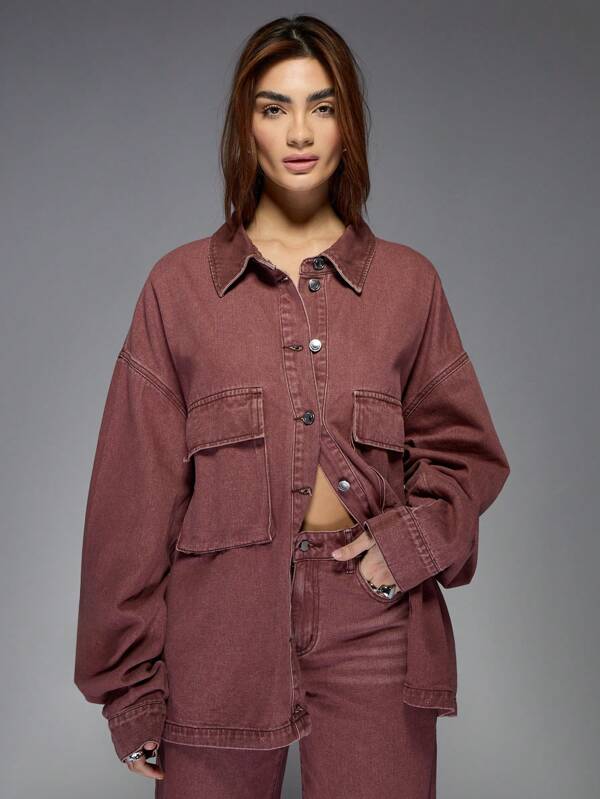 missguided MISSGUIDED Designer Oversized Distressed Utility Denim Jacket With Patch Pockets