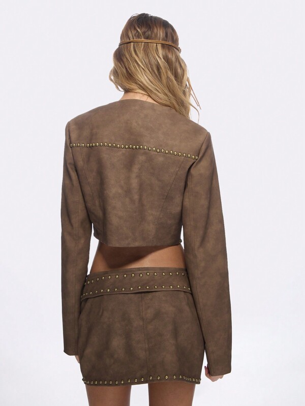 Missguided MISSGUIDED Designer Studded Cropped Suede Zip-Up Jacket