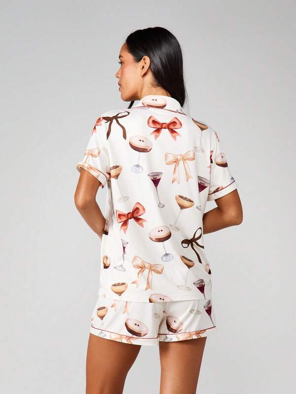 Missguided MISSGUIDED Desserts Print Button Down Pajama Set