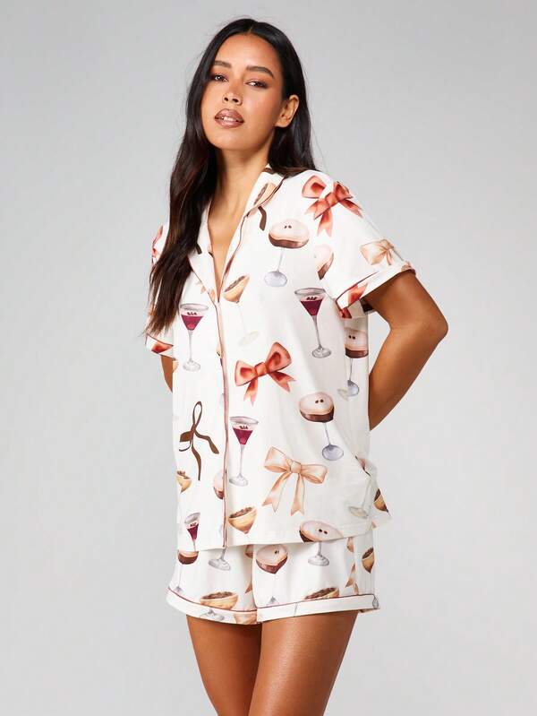 missguided MISSGUIDED Desserts Print Button Down Pajama Set