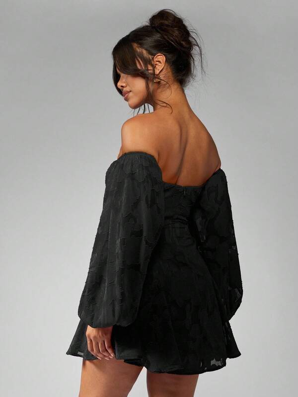 Missguided MISSGUIDED Devore Chiffon Mini Skater Dress With Balloon Sleeves