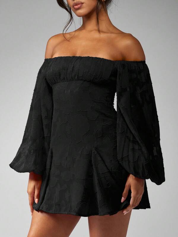 Missguided MISSGUIDED Devore Chiffon Mini Skater Dress With Balloon Sleeves