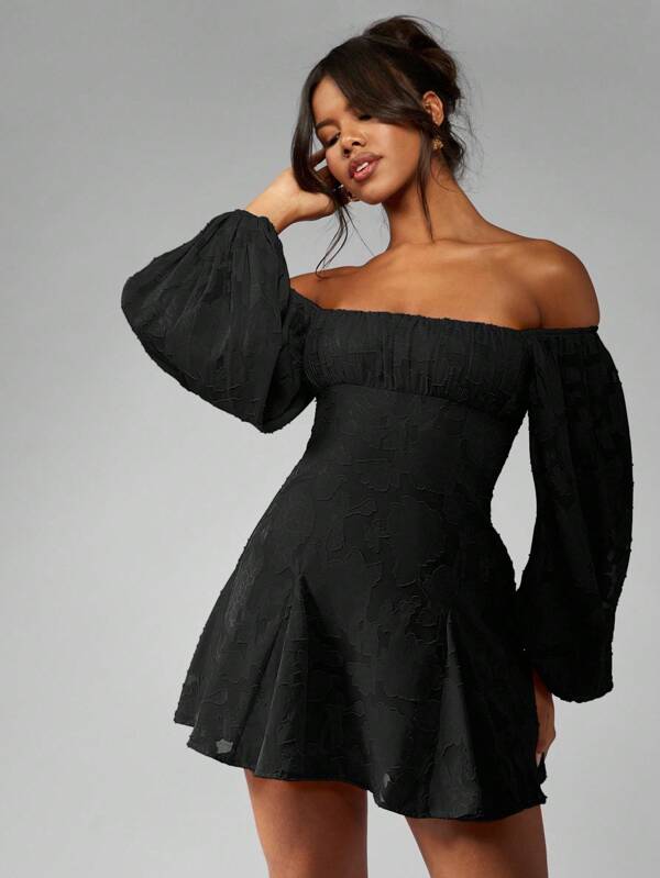 missguided MISSGUIDED Devore Chiffon Mini Skater Dress With Balloon Sleeves