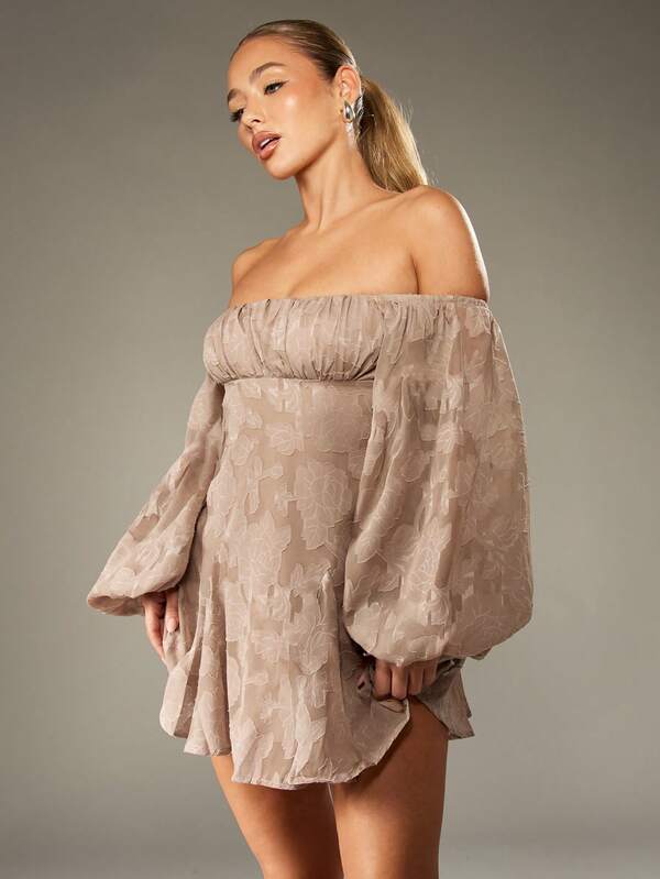 Missguided MISSGUIDED Devore Chiffon Off Shoulder Dress With Balloon Sleeves
