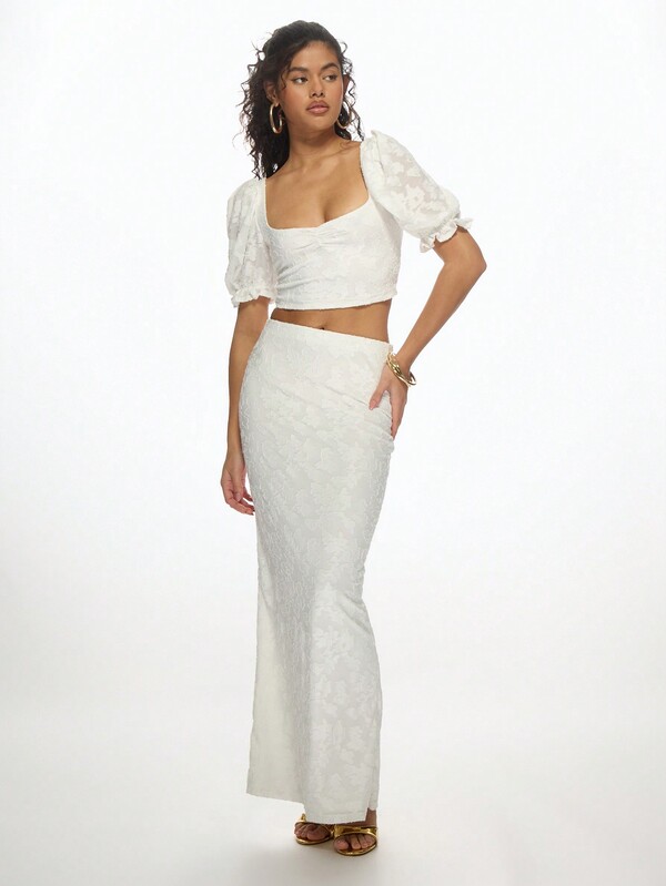 Missguided MISSGUIDED Devore Milkmaid Puff Sleeve Maxi Skirt Two-Piece Set