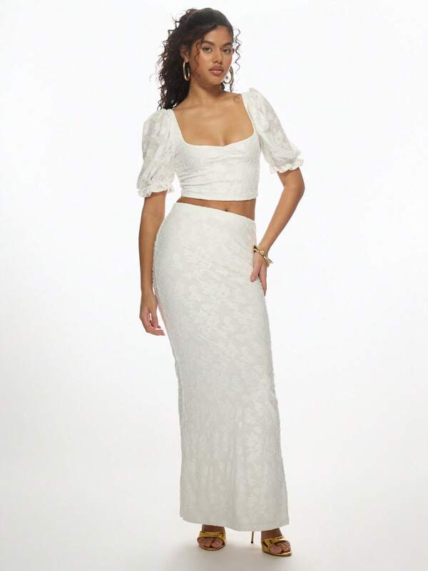 missguided MISSGUIDED Devore Milkmaid Puff Sleeve Maxi Skirt Two-Piece Set