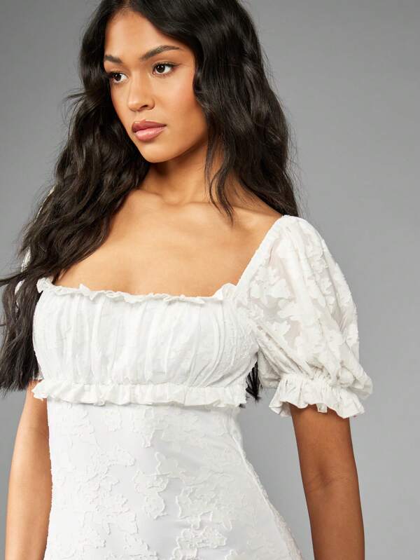 Missguided MISSGUIDED Devore Milkmaid Square Neck Ruched Bust Bodycon Midi Dress