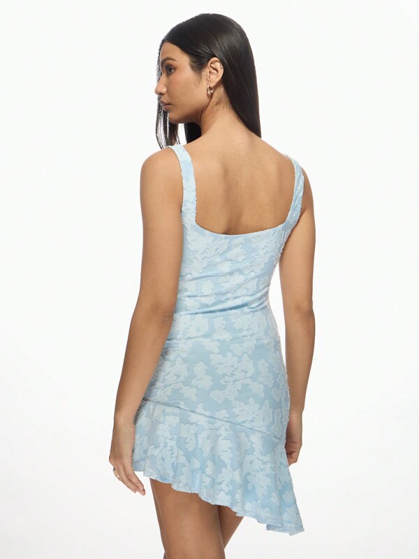 Missguided MISSGUIDED Devore Sky Blue Ruffle Hem Asymmetric Bodycon Mini Dress