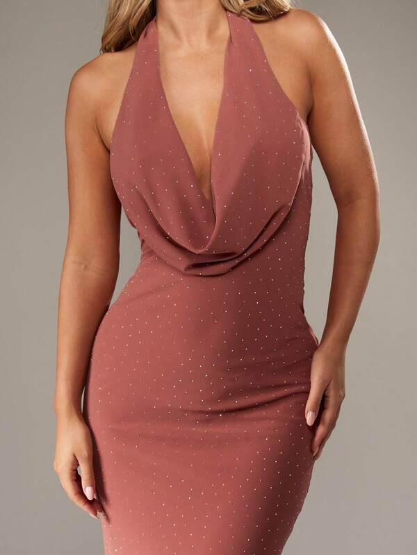Missguided MISSGUIDED Diamante Bodycon Maxi Dress With Cowl Neck