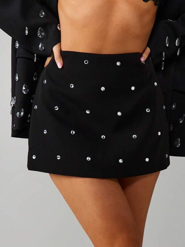 Missguided MISSGUIDED Diamante Mini Skirt With Rhinestone Details
