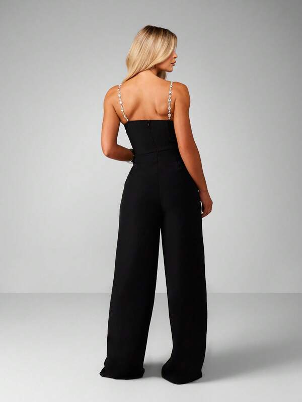 Missguided MISSGUIDED Diamante Strap Cupped Wide Leg Jumpsuit