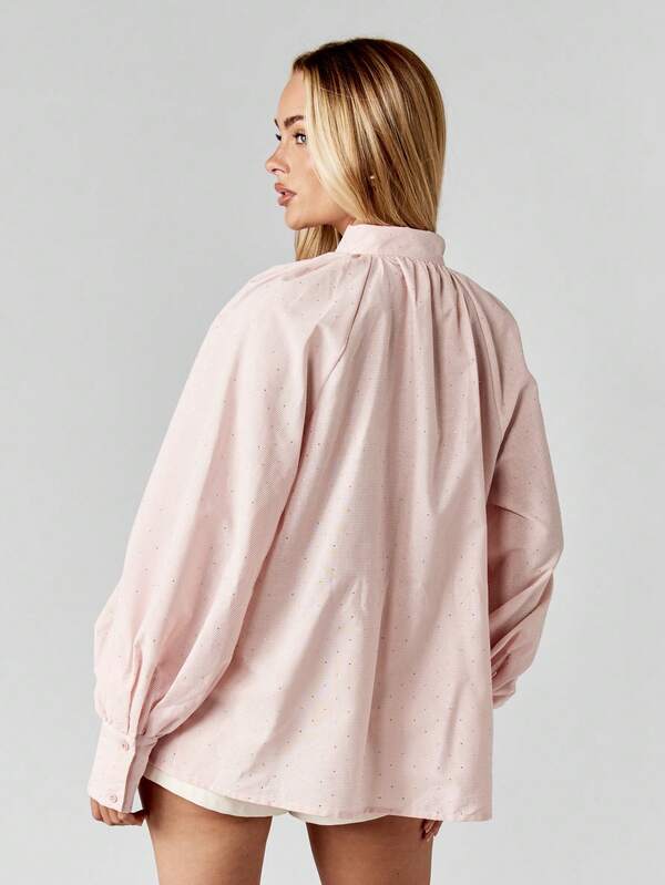Missguided MISSGUIDED Diamante Stripe Tie Front Long Sleeve Blouse