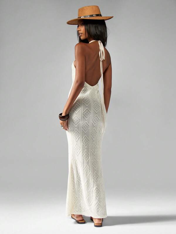 Missguided MISSGUIDED Diamond Pattern Halter Neck Maxi Dress With Crochet Design