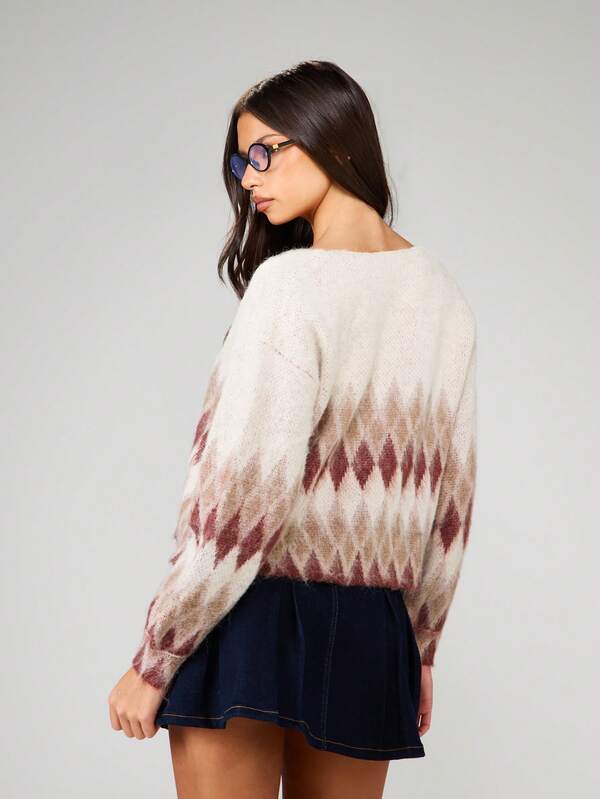 Missguided MISSGUIDED Diamond Pattern Knit Cardigan With Distressed Edges