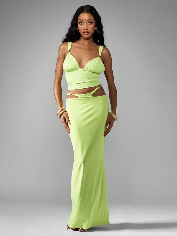 Missguided MISSGUIDED Distinctive Strappy Crop Top Maxi Skirt Two-Piece Outfit
