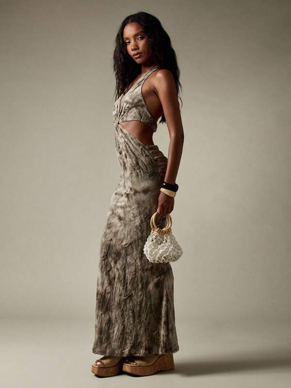 Missguided MISSGUIDED Distressed Jersey Maxi Dress With Cutouts And Hardware