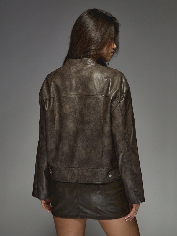 Missguided MISSGUIDED Distressed Leather Moto Combat Jacket
