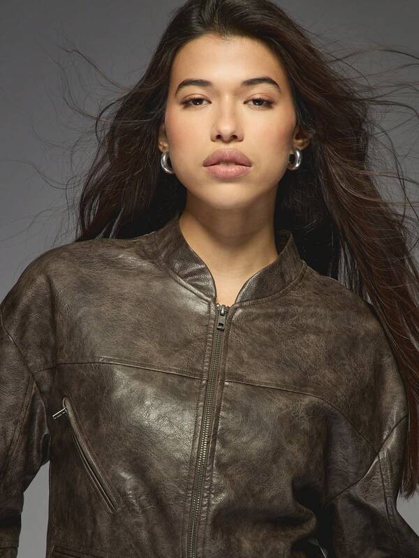 Missguided MISSGUIDED Distressed Leather Moto Combat Jacket